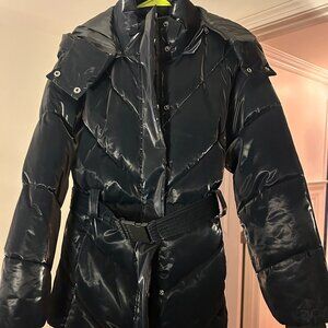 Bo + Tee Oversized Quilted Hooded Ski Jacket in Black - S